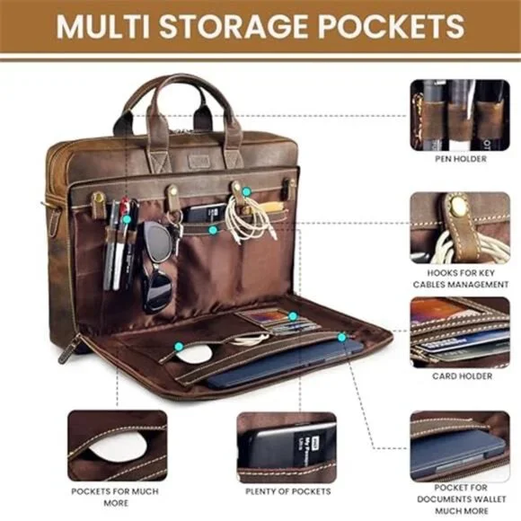 Genuine Leather Messenger Bag for Men – Handcrafted Vintage Laptop Briefcase
